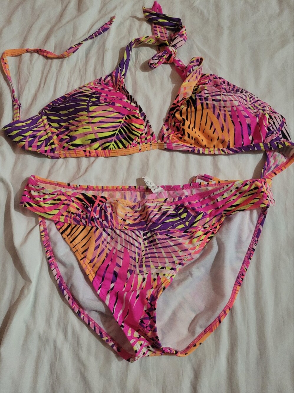 Women's Pink & Purple Tropical Print Triangle Bikini